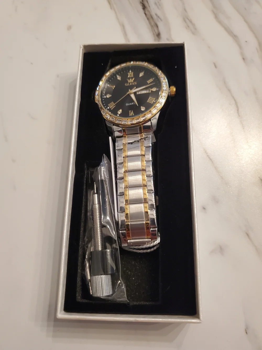 OLEVS Men’s Gold and Black Watch - Classic Dress Style